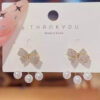 VWE1029-p1 Cute Pearl Trendy Bow Stud Earrings
