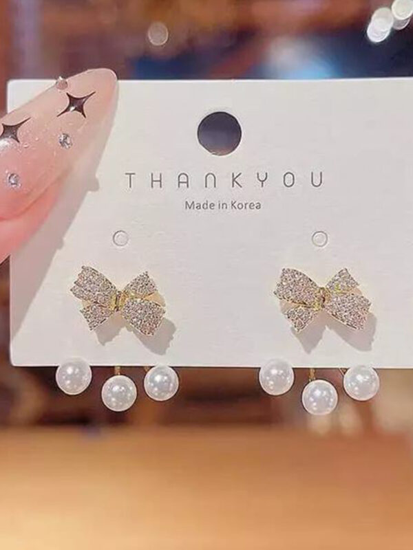 VWE1029-p1 Cute Pearl Trendy Bow Stud Earrings