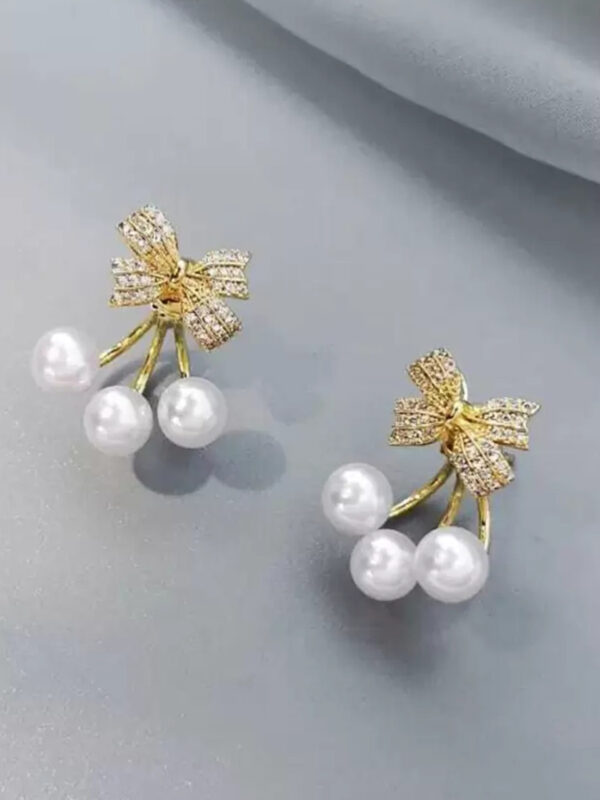 VWE1029-p3 Cute Pearl Trendy Bow Stud Earrings