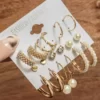 VWE1034-p1 Combo 9 Pair Earrings Stunning White Gold Plated Pearl Hoop Earrings