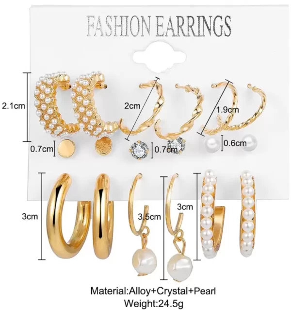 VWE1034-p2 Combo 9 Pair Earrings Stunning White Gold Plated Pearl Hoop Earrings