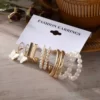 VWE1035-p1 Combo 5 pairs Earrings of stunning Gold Plated Pearl Hoop Earrings