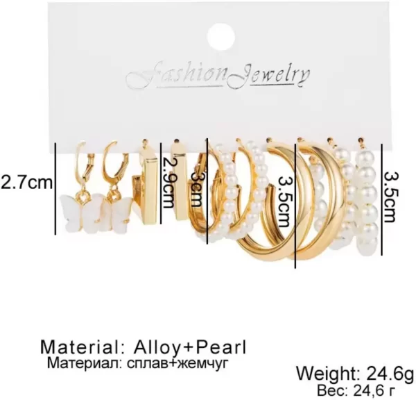VWE1035-p3 Combo 5 pairs Earrings of stunning Gold Plated Pearl Hoop Earrings