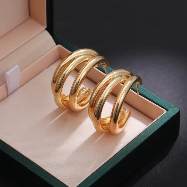VWE1036-p4 Hoop Earrings Metal Alloy with 3 Rows Tube Design Versatile Statement Earring