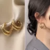 VWE1036-p5 Hoop Earrings Metal Alloy with 3 Rows Tube Design Versatile Statement Earring