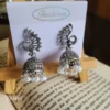 Silver Oxidised Peacock Small Jhumka Earrings