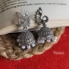 Silver Oxidised Peacock Small Jhumka Earrings